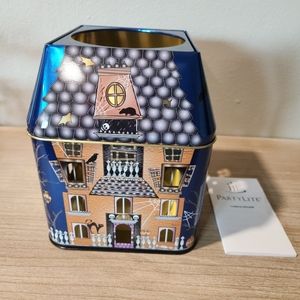 PartyLite 3 Wick Jar Tin Candle Holder Halloween Spooky House